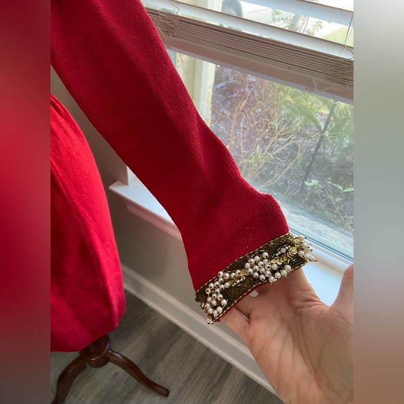Vintage Don Sayres for Wellmore Neiman Marcus Red Knit Dress Sequins Pearls SZ 4 - Picture 5 of 16